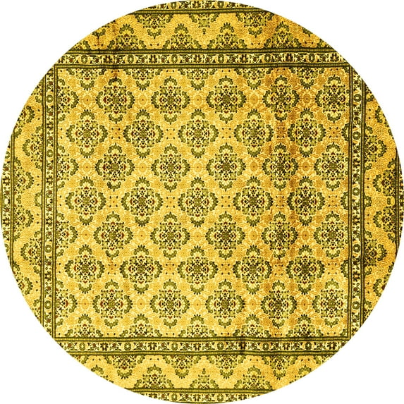 Ahgly Company Machine Washable Indoor Round Persian Yellow Traditional Area Rugs, 5' Round