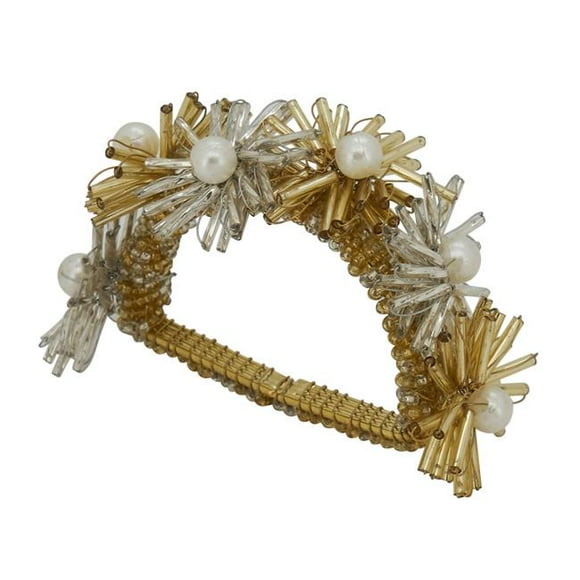Saro Lifestyle NR213.GL Perles Fleurs Conception Serviettes Anneaux&44; Or - Lot de 4