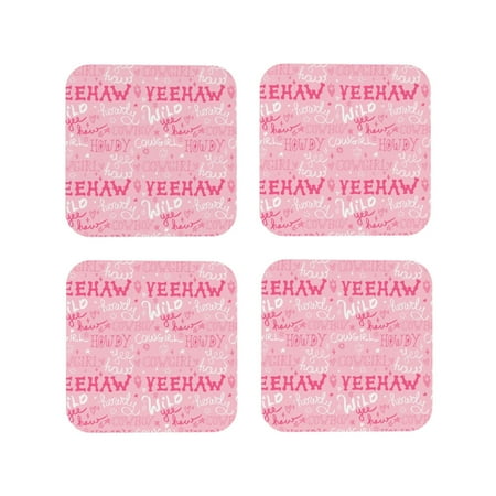 

Honeii Western Cowgirl Print Leather Coaster Set of 4 Ideal for Safeguarding Your Furniture from Drinks Spills and Effortless Cleanup-Square