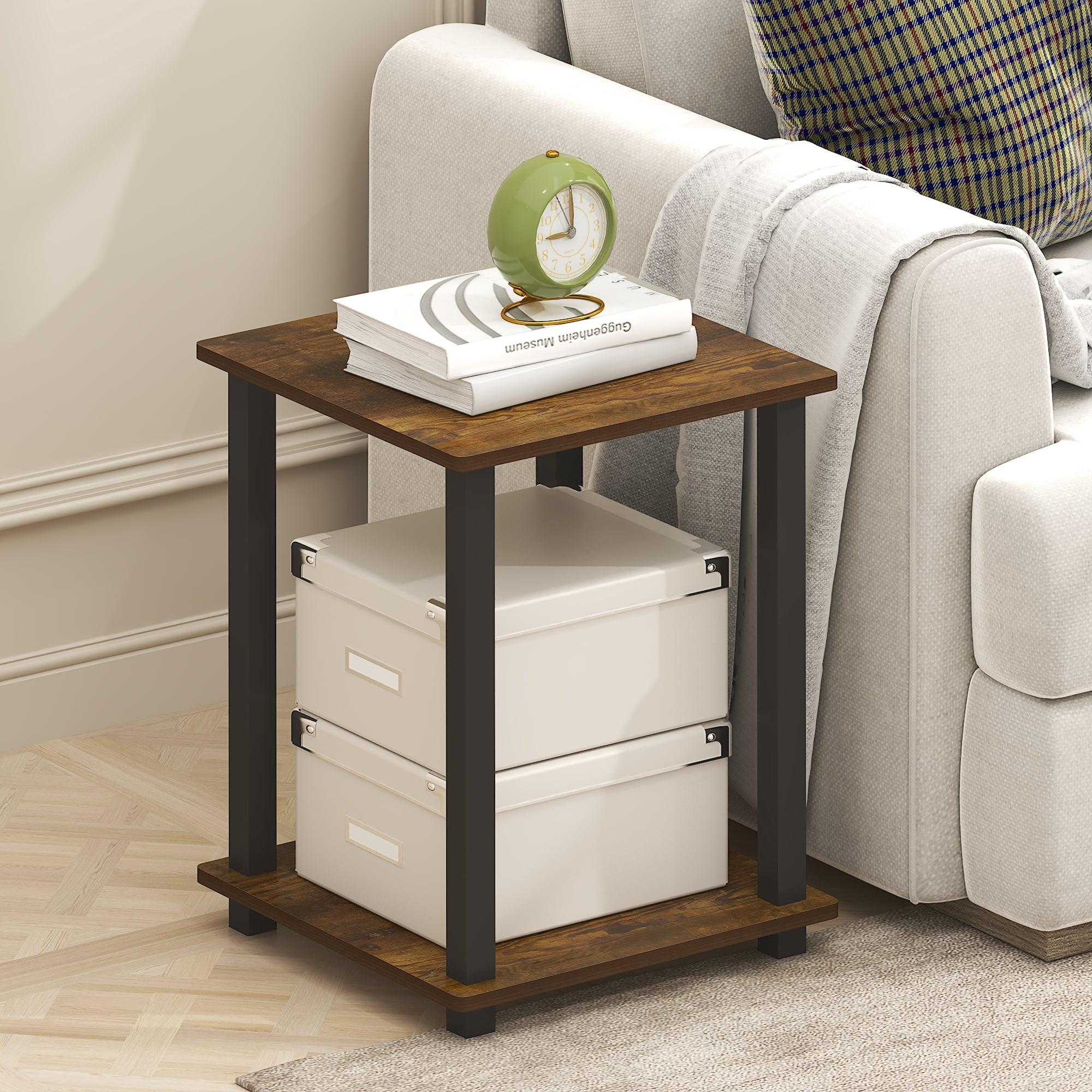 Furinno Simplistic End Table, Set of Two, Amber Oak/Black