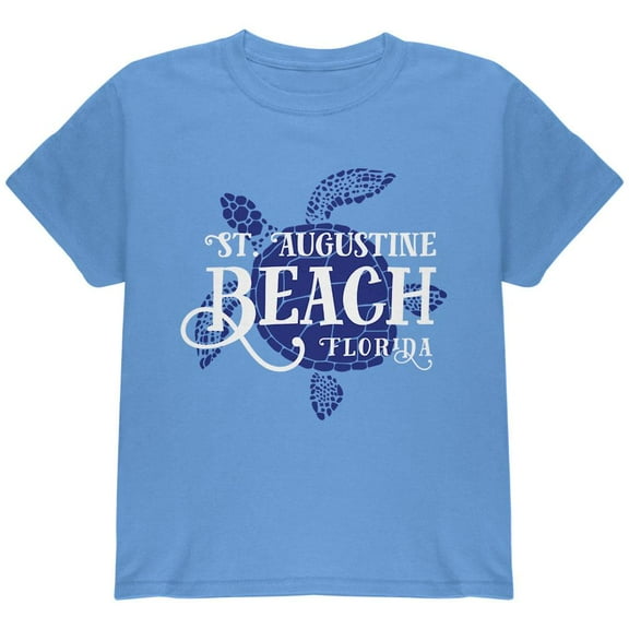 Summer Sun Sea Turtle St. Augustine Beach Youth T Shirt Carolina Blue YXL