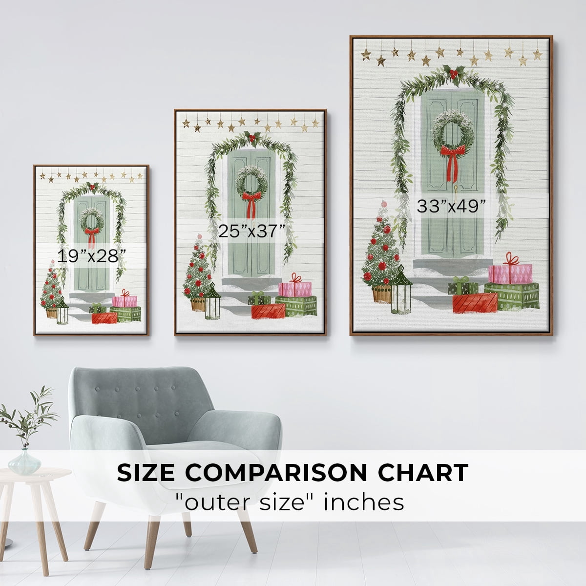 Festive Front Door I - Framed Gallery Wrapped Holiday Canvas - 17 x 25 - Rosewood Frame