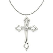 Carat in Karats Sterling Silver CZ Cross Charm (19mm x 13mm) With Sterling Silver Cable Chain Necklace 20"