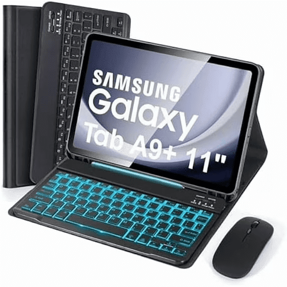 Backlit Keyboard Case with Mouse for Samsung Galaxy Tab A9 Plus 11 Inch 2023 SM-X210/X215/X216/X218, Slim Detachable Wireless Keyboard Cover, Black