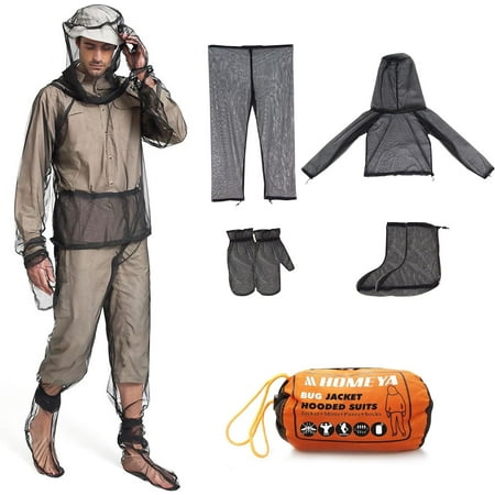 Mosquito Net Suit- Jacket Hood& Pants& Mitts Sets Light-Weight& Breathable Mesh Clothing for Men& Women Ideal for Fishing Hiking Camping Gardening Insect Proof Suit Outdoor Protection