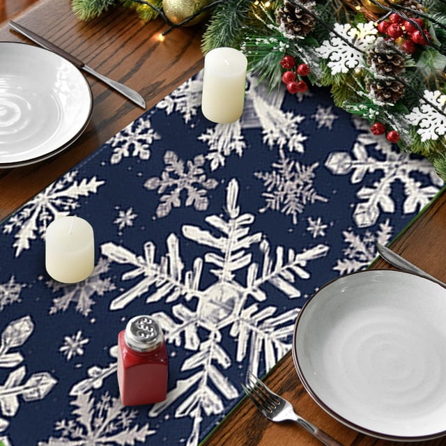 Bannière de Table Décorative Festive Chemin de Table Élégant Flocons de Neige pour Repas d'Hiver Fêtes de Cuisine 13x72 Pouces Design Contemporain