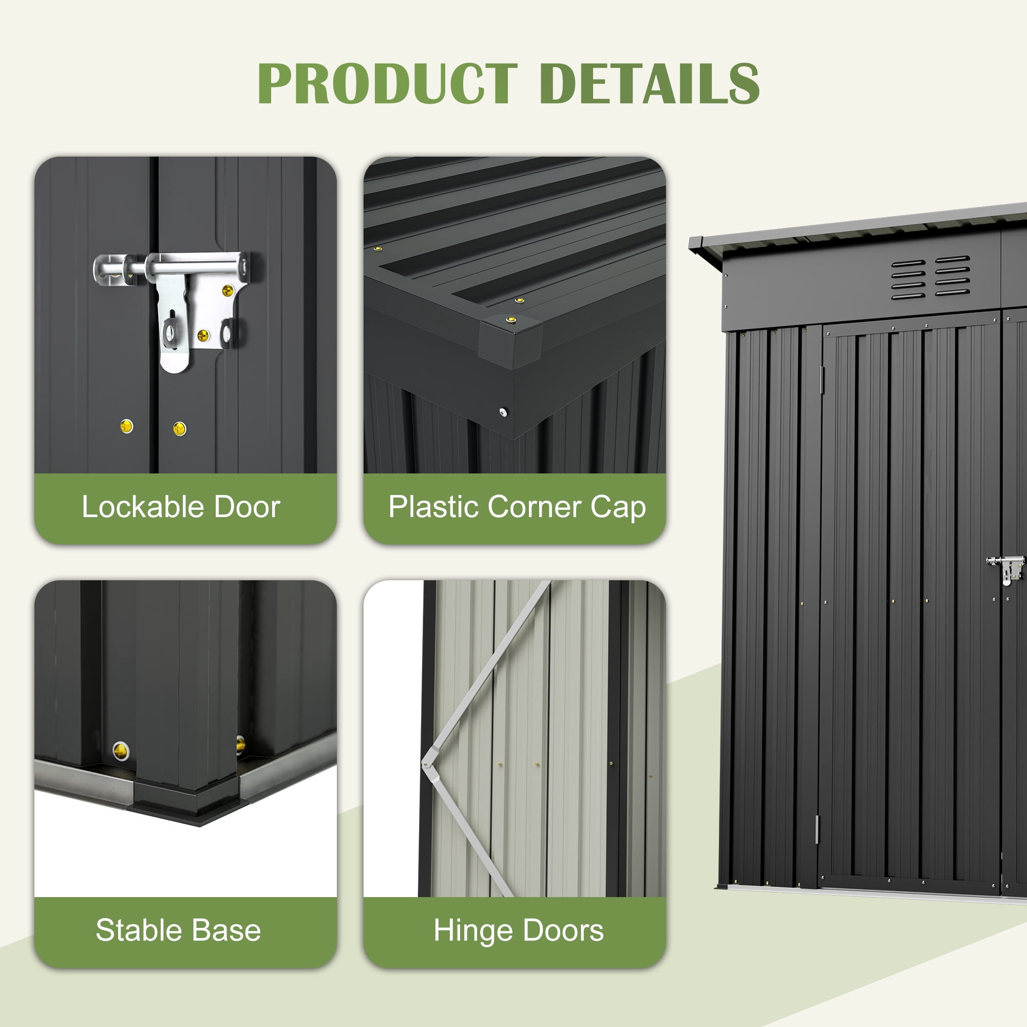 6 x 4 ft Outdoor Storage Shed with Floor Base, Lockable Door,  Tool Shed with Air Vent for House Backyard Patio Lawn, Black