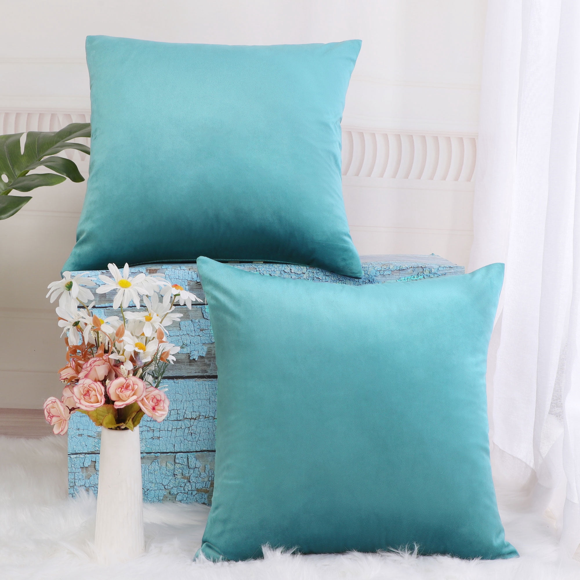 Unique Bargains Velvet Decorative softCushion Throw Pillow Cover 18" x 18" Blue