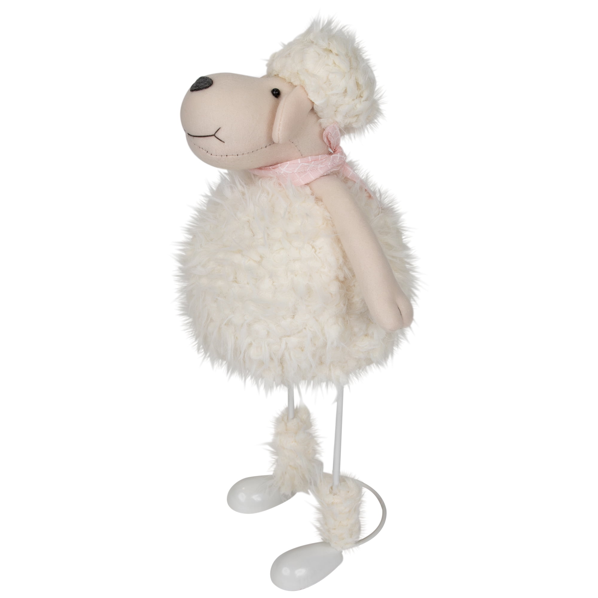 Northlight 16" Shaking Faux Fur Sheep with Bandanna Easter Spring Decoration - White/Pink