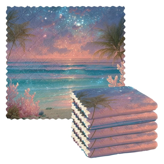 6 Pieces of Kitchen Towels 11x11Inch Kitchen Dish Cloths Kitchen Dish Towels Reuseable Cleaning Cloths Tropical Beach Sunset