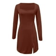 thumbnail image 3 of QHFBli Womens Square Neck Bodice Dress Long Sleeve Side Slit Flare Mini Dresses, 3 of 4