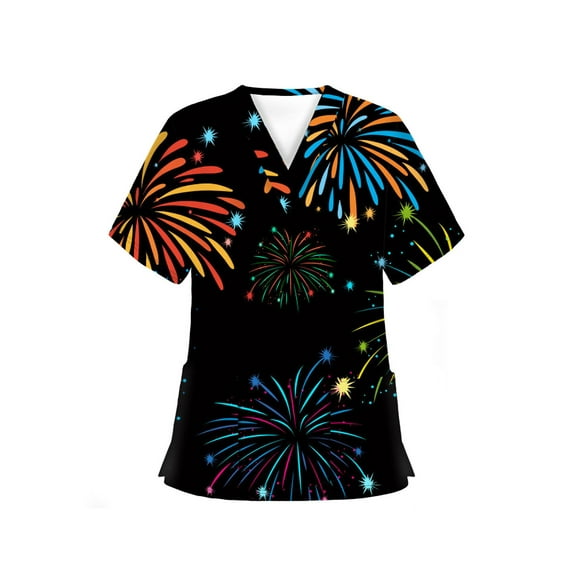 Easter Scrubs Tops for Women Nursing Uniform Tops T-Shirt V-Neck Short Si Mock Wrap Top Tee