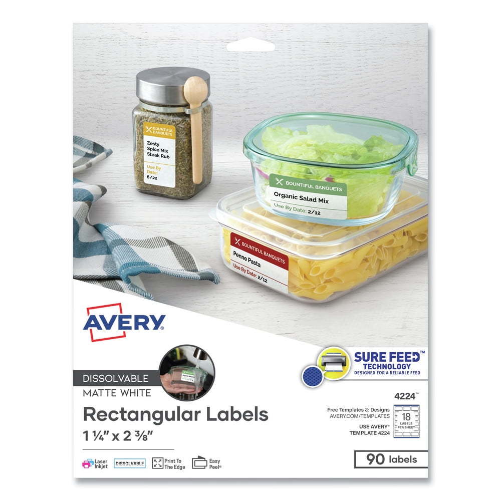 Avery Printable Dissolvable Rectangle Labels, 1-1/4' x 2-3/8', White, 90 Customizable Labels (4224)