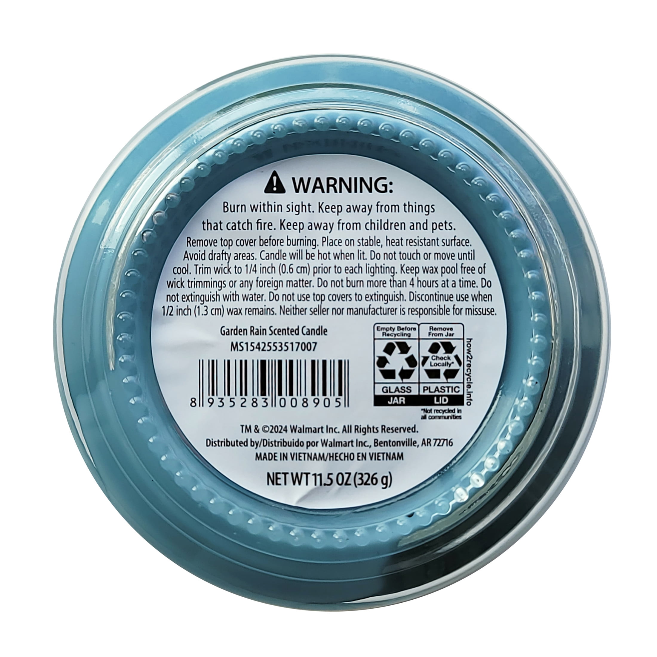Mainstays 3-Wick Glass Jar Candle, Garden Rain, Blue, 11.5 oz