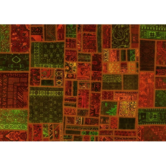 Ahgly Company Indoor Rectangle Oriental Yellow Modern Area Rugs, 8' x 12'