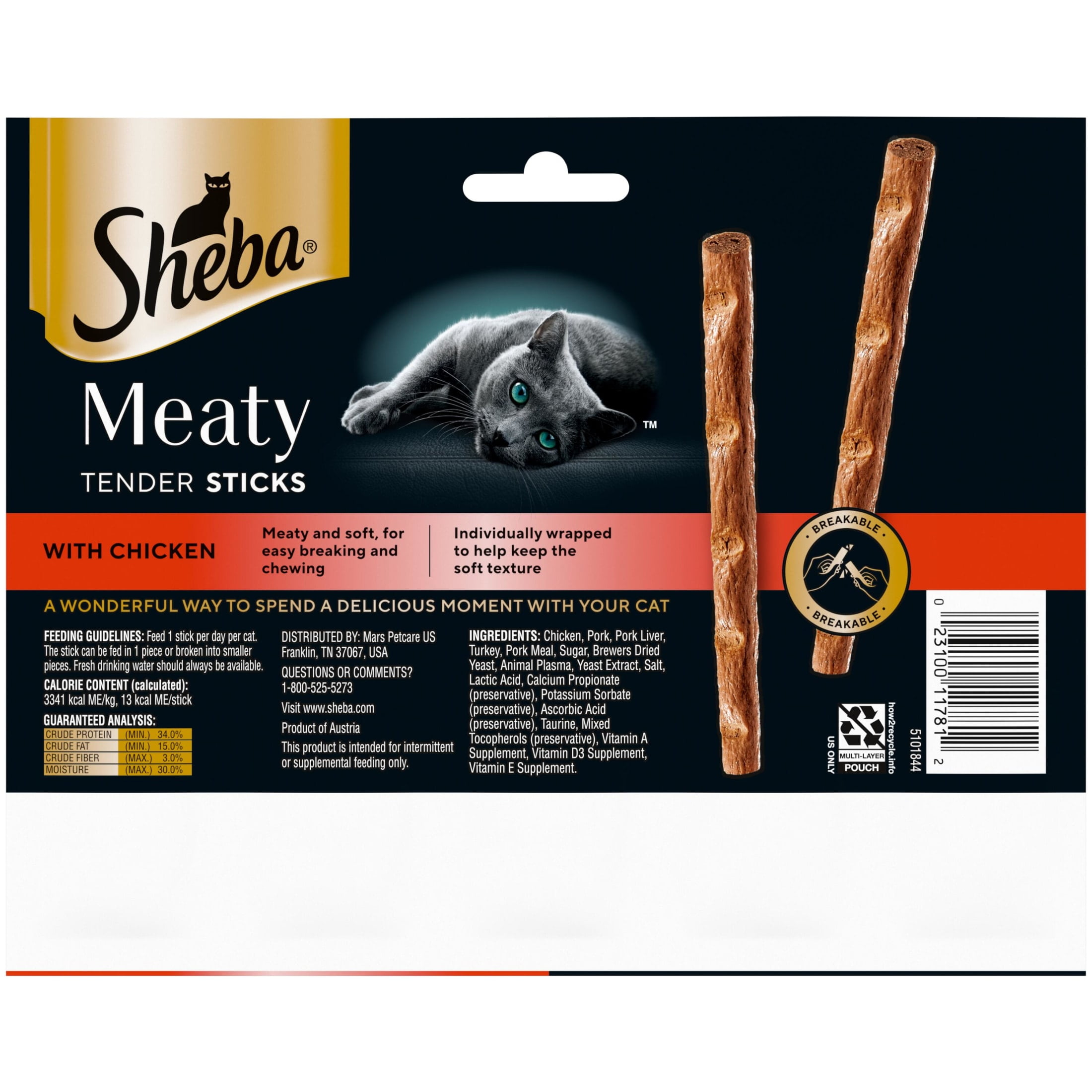 (3 pack) Sheba Meaty Tender Sticks With Chicken Cat Treats , 0.14 Oz, 50 Count