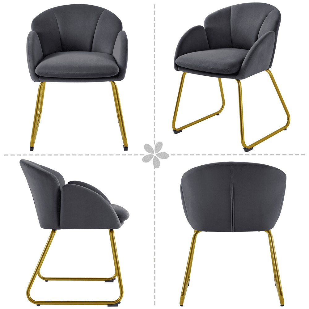 Alden Design Glam Velvet Accent Chair with Golden Metal Legs, Dark Gray