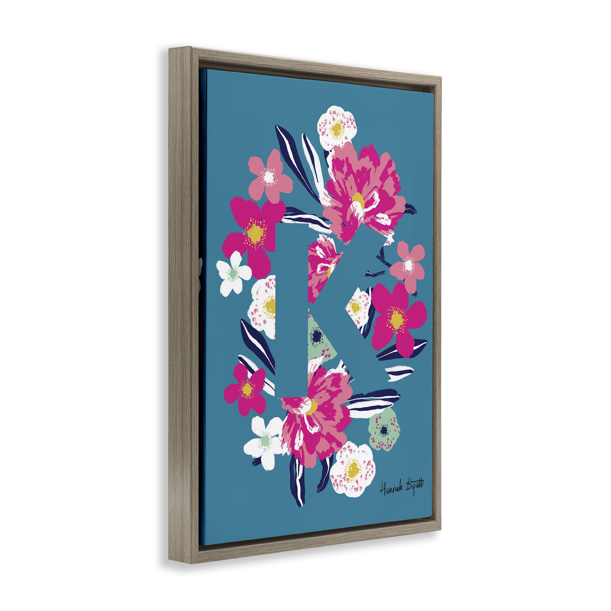 Stupell Industries Floral Bloom Letter K Botanical & Floral Painting Brown Floater Framed Art Print Wall Art, 21 x 31
