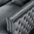 thumbnail image 2 of Inspired Home Sania Velvet Corner Sectional Sofa 120" Right Facing Button Tufted Nailhead Trim, Grey, 2 of 10