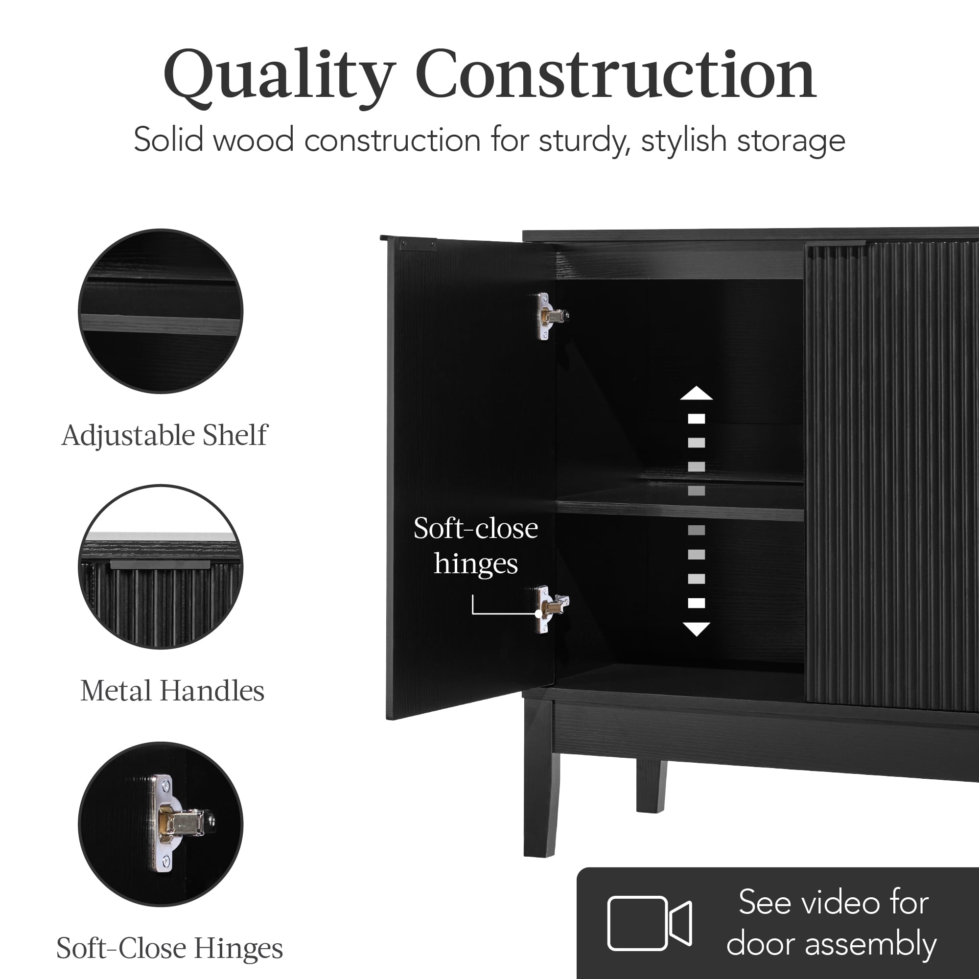 Best Choice Products 2-Door Reeded Storage Cabinet w/ Soft-Close Doors, Multipurpose Accent Furniture - Black