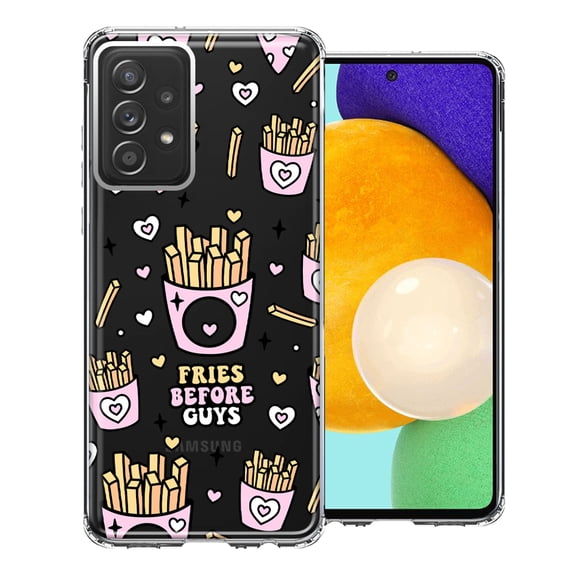 MUNDAZE Samsung Galaxy A52 Cute Valentine Pink Love Hearts Fries Before Guys Double Layer Phone Case Cover