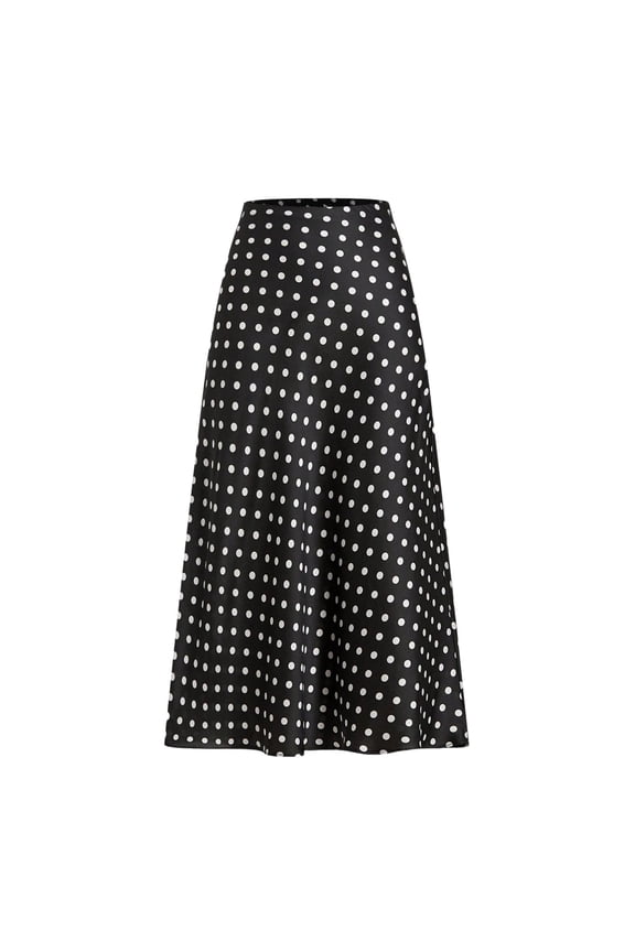 Polka Dots Long Skirts for Women Casual Elegant Cocktail Skirt High Waisted Business Midi Skirt Flowy Office Work Clothes, Black S