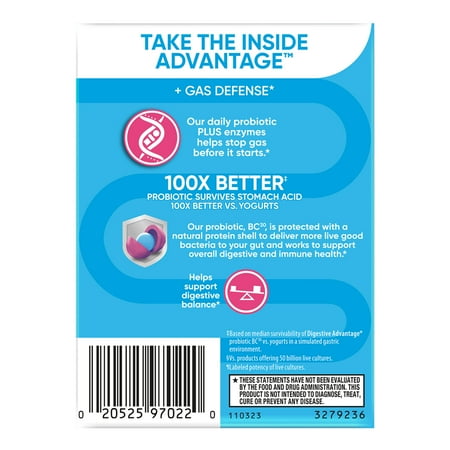 Digestive Advantage Gas Defense Probiotics For Women And Men, Digestive Enzymes For Gut Health, 32 Capsules