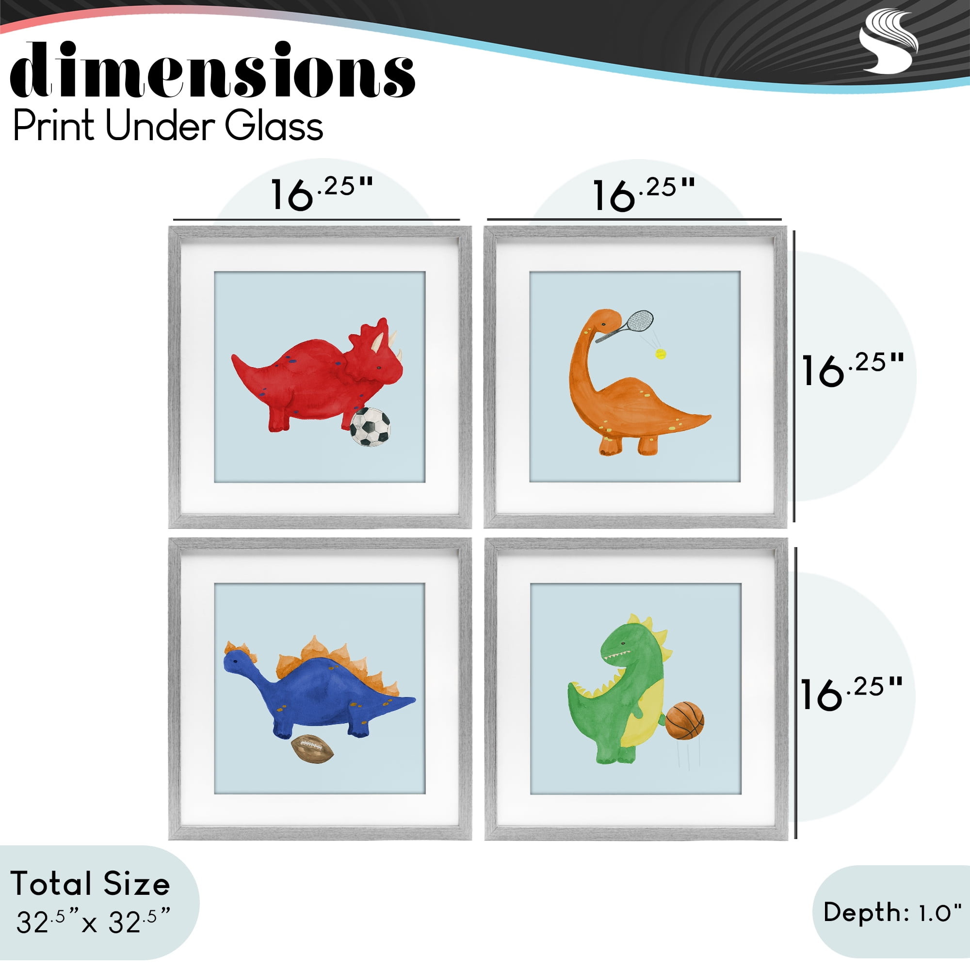 Stupell Industries Cute Animals Playing Sports 4 Piece Gray Framed Print Under Glass Set, design by Lucille Price