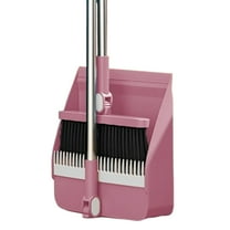 Djiypn Broom and Dustpan Set, 37.8-in Long Handle Broom with Dustpan Combo Set to Automatically Clean Hair Sweep Set for Home Room Kitchen Office Hall Floor (Pink)