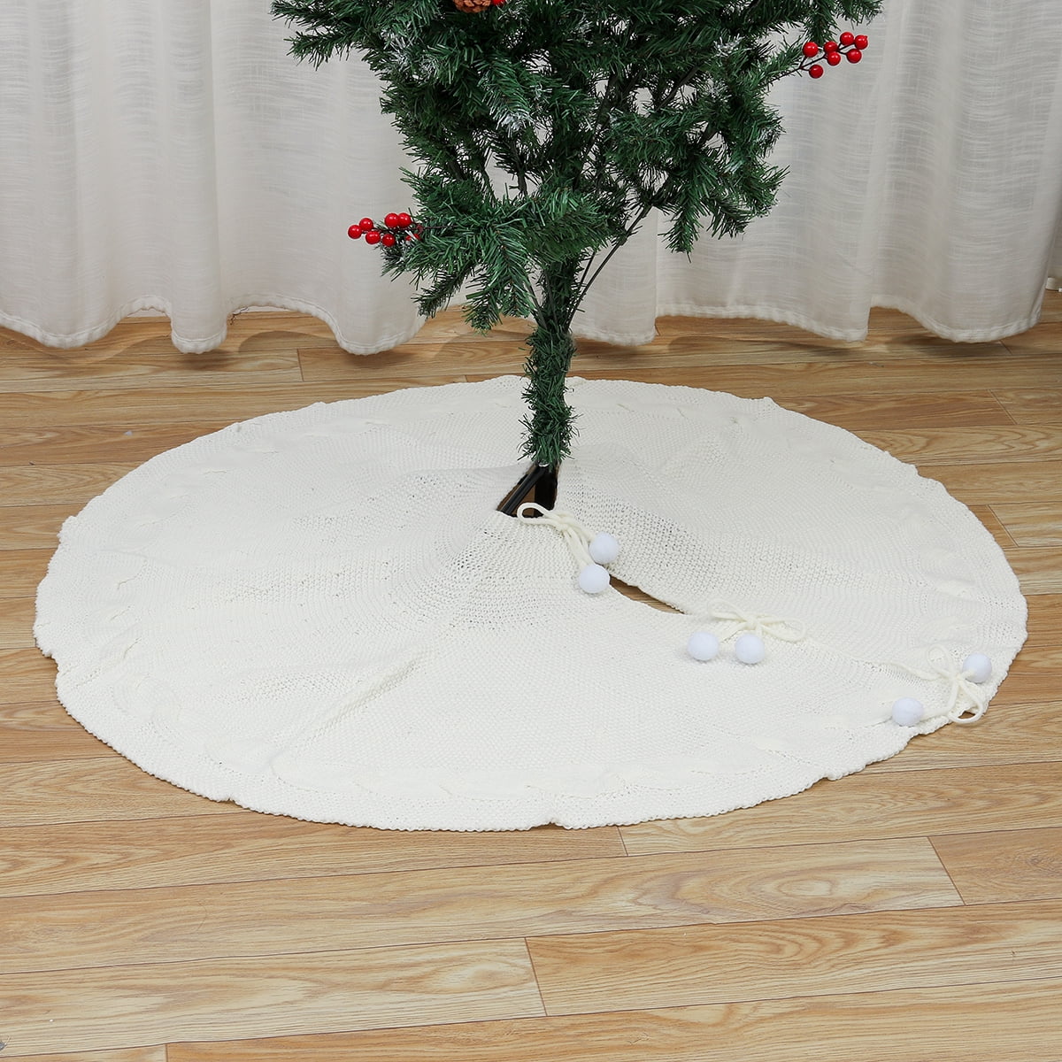 Christmas Tree Long Snow Plush Skirt Base Floor Mat Cover Xmas Snowflake Decor 