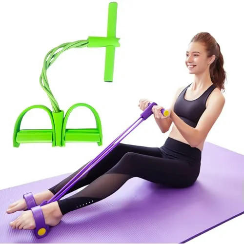 KALAKALA Fitness Resistance Bands-4 Tube Pedal Ankle Puller Upgrade Stretch Bands for Exercise Sit Up Exercise Equipment AB Training Auxiliary Device Workout Equipment for Women Men（Purple)