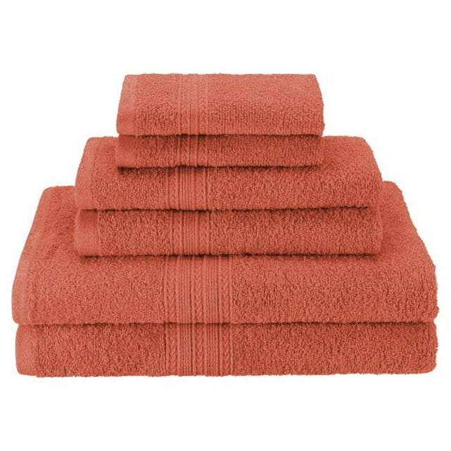 Superior EF-HAND CO Eco-Friendly 100 Percent Ringspun Cotton Hand Towel Set - Coral, 6 Pieces