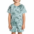 thumbnail image 2 of CUZIBR Toddler Colorful Tie Dye Graphic Boys O-Neck Short Sleeve Tshirts Tops With Shorts Outfit Sets Kids Playwear Summer Clothes Sets,Mint Green,6-7 Years, 2 of 4