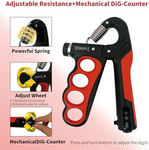 WLIKKS Grip Strength Trainer 2 Pack - Adjustable 11-220Lbs (5-100KG) with Auto Counter, Hand Grip Strengthener, Forearm Exerciser for Athletes, Musicians, Gym, Home, Injury Rehab