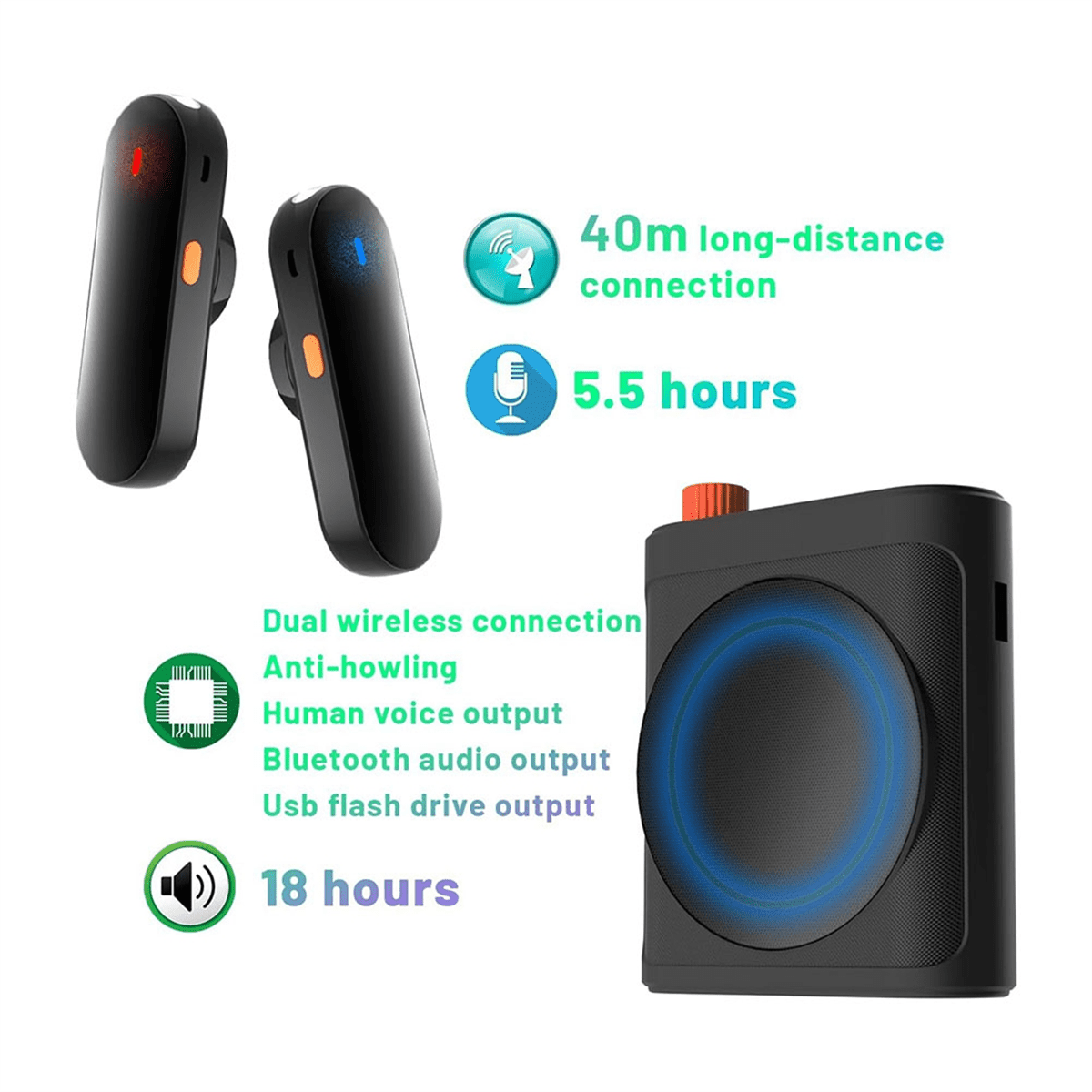 Portable Voice Amplifier with 2 Wireless Microphones for Teachers & Elderly Rechargeable Sound Quality Voice Amplifier