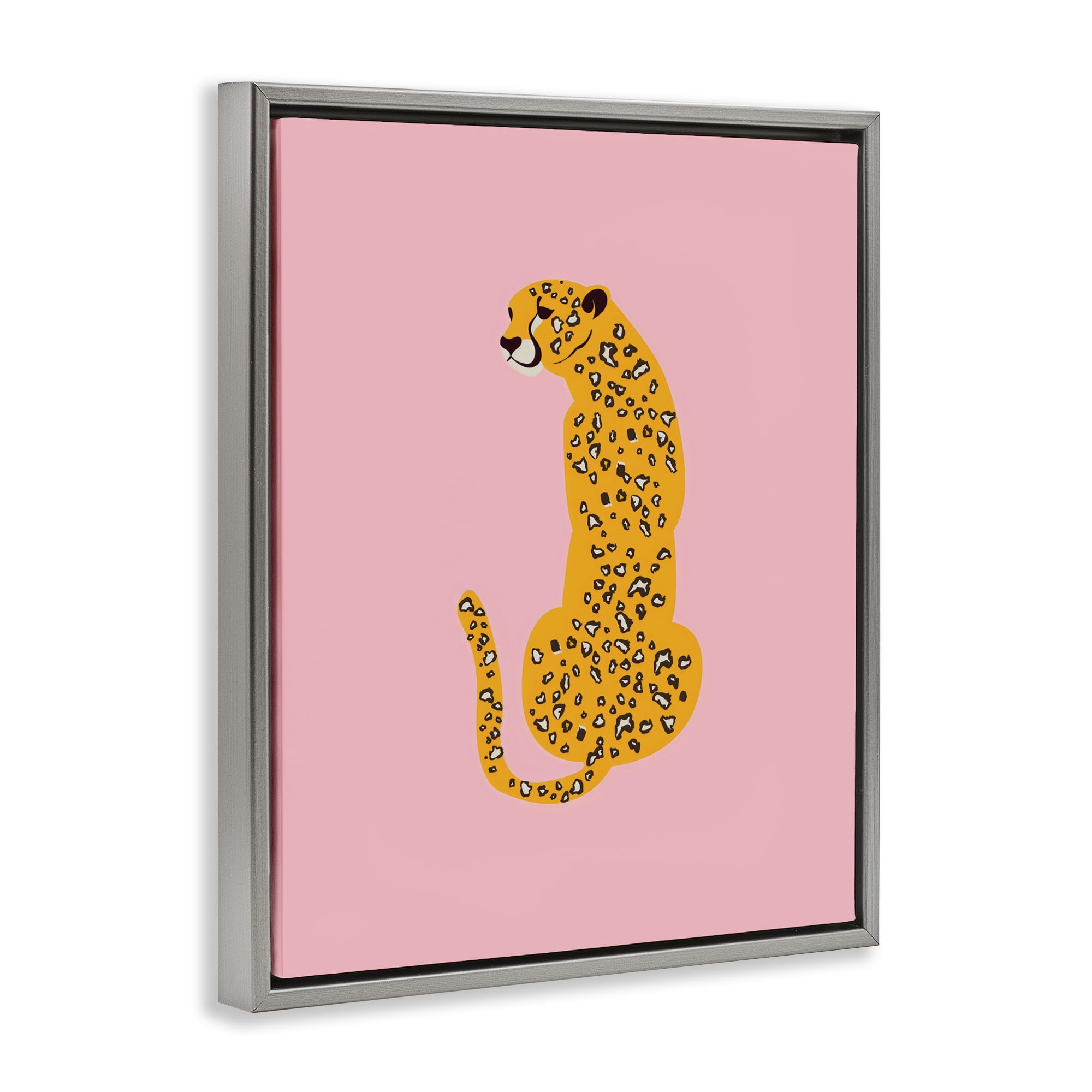 Stupell Industries Yellow Jaguar on Pink Gray Framed Floater Canvas Wall Art, design by Creative Studio