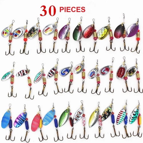 30-Piece Metal Spinner Fishing Lures Set, 2-Inch Spoon Baits with Treble Hooks for Bass & Trout