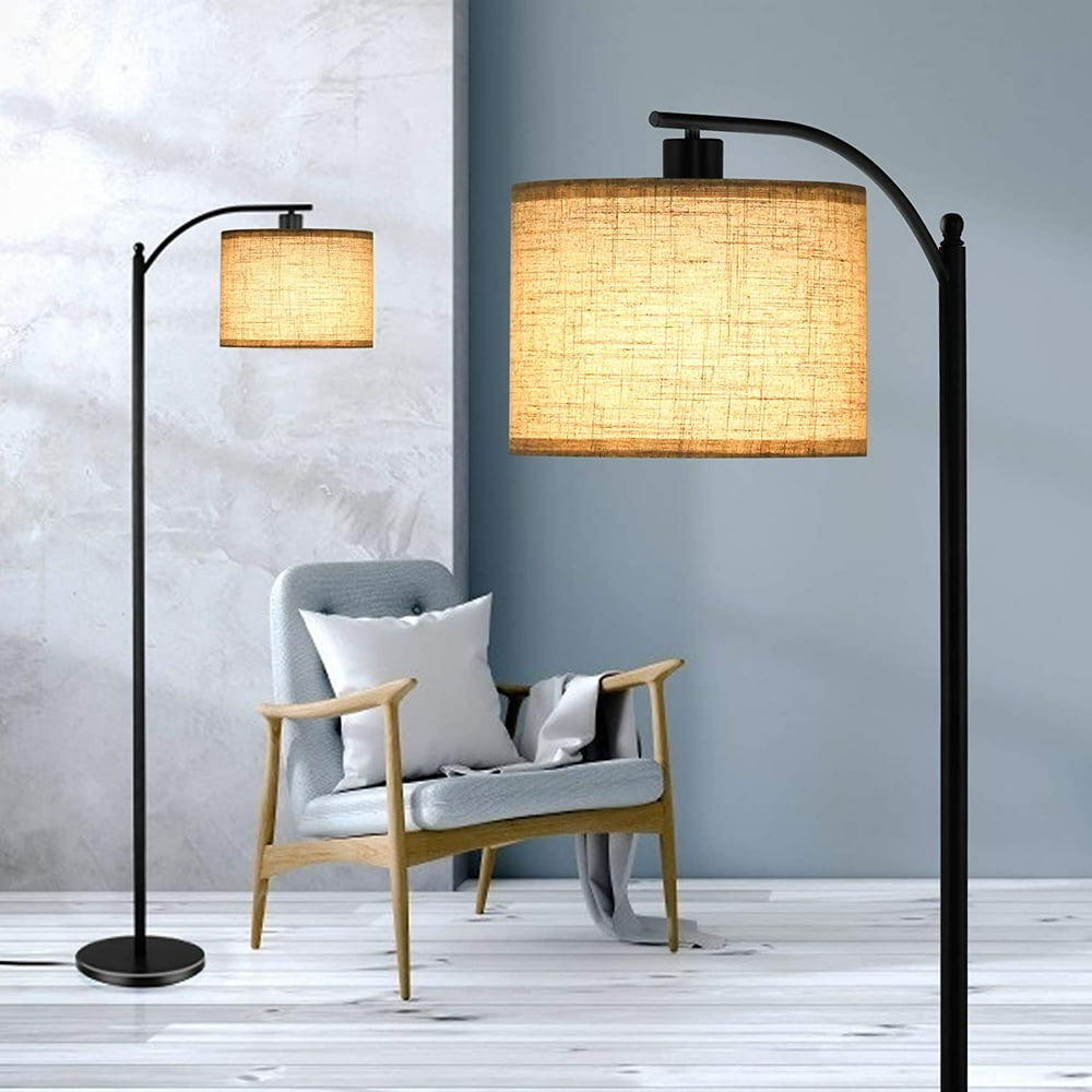 Floor Lamp for Living Room, Standing Lamp with Hanging Linen Lamp Shade