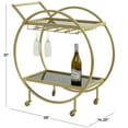 thumbnail image 3 of DecMode 28" x 31" Rose Gold Metal Rolling 2 Mirrored Shelves Bar Cart with Wine Glass Storage and Handle, 1-Piece, 3 of 9