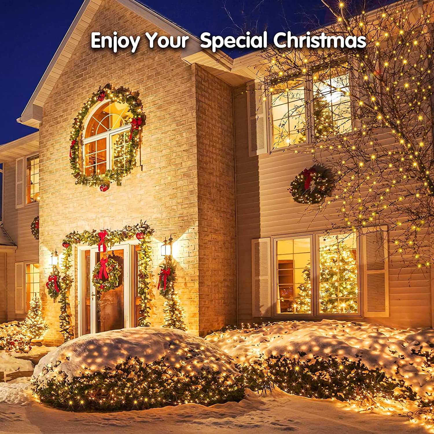 Christmas Net Lights 96 LED 5ft x 5ft Outdoor Christmas Bush Lights with 8 Modes, Connectable, Waterproof and Durable for Trees, Bushes, Christmas Decorations, Warm White