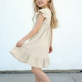 thumbnail image 4 of Gytharion Kids Sleeveless Sundresses for Girls 1-7 Years, Summer Solid Casual Crew Neck Cotton Linen Beach Dress Flowy A-Line Ruffled Swing Princess Dress with Flutter Sleeves, 4 of 6