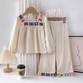 thumbnail image 2 of UngA Girl's 2 Piece Outfits Boho Floral Crochet Long Sleeve Top and Wide Leg Pants for Toddler Kids 3-4 Years,Beige, 2 of 7