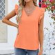 thumbnail image 5 of Fiudx Ofertas y Liquidaciones Blusa Informal de Moda para Mujer, Top Liso de Manga Corta con Cuello En V y Pliegues, 5 of 6