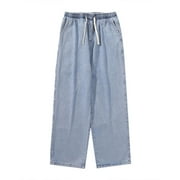 Ketyyh-chn99 Mens Jeans Stretch Relaxed Fit 2024 Relaxed Boot Jean Loose fit Pants Shorts Men's Fashion Big Loose Relaxed Fit Straight Leg Jeans Denim Pants Light Blue,M
