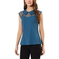 thumbnail image 1 of INSPIRAR CHIC Blusa de manga corta con cuello Peter Pan para mujer en azul pavo real, 1 of 7