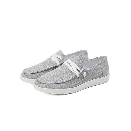 

Woobling Womens Canvas Loafer Slip On Casual Closed Toe Lace Up Flatform Boat Shoes Gray 5
