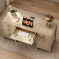 thumbnail image 3 of Joyyskill Farmhouse Wood Home Office Desk, 59" Executive Desk Computer Desk with File Drawer Charging Station and Storage Cabinet for Writing Study, Light Oak, 3 of 5