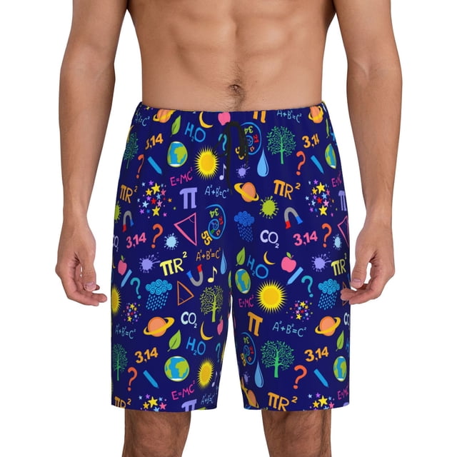 Balery Mathematics And Chemistry Pantalones cortos de pijama de punto de algodón para hombre con cinturilla y bolsillos-XX-Large