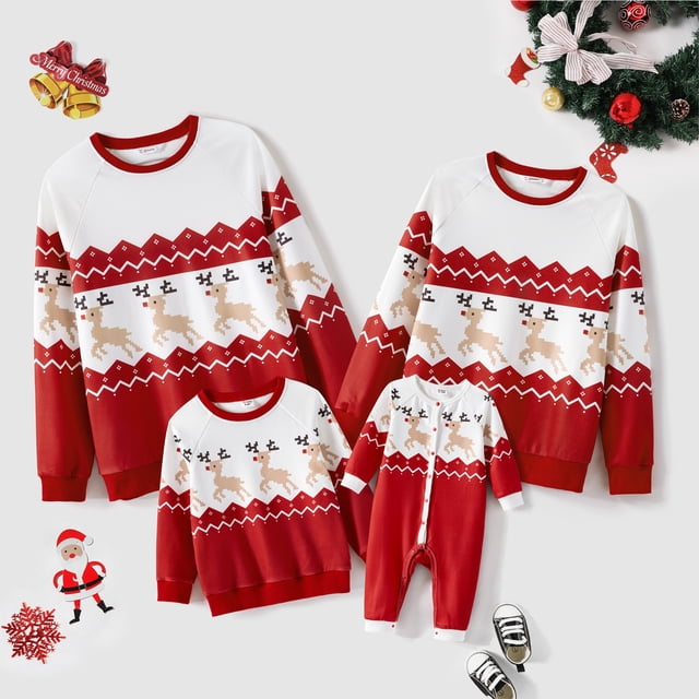 Conjuntos familiares navideños a juego Sudaderas Estampado de renos por todas partes Ropa de manga raglán