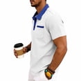 thumbnail image 6 of Men's Top Solid Color Casual Waffle Knit Short Sleeved Half Zipper Stand Collar Shirt White M, 6 of 8